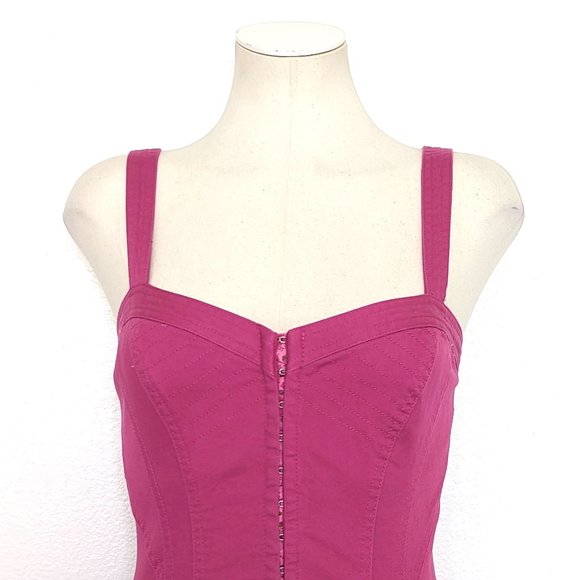 NWT Betsey Johnson Fuchsia Pink Denim Corset Fit Flare Cotton Mini Dress - Picture 5 of 10